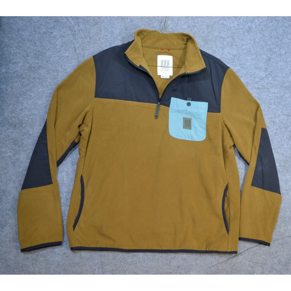 Topo Designs Pullover Mens XL Brown Fleece Vista 1/4 Zip Long Sleeve Hiking